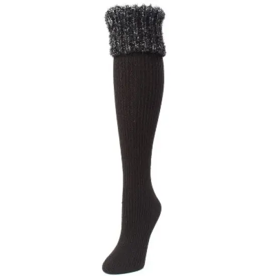 Memoi Women's Ribbed Braided Cuffed Plush Knee-High Socks image {2}