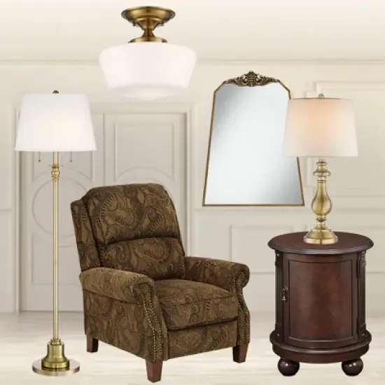 Regency Hill Traditional Table Lamp 26" High Antique Brass Candlestick White Fabric Drum Shade for Living Room Family Bedroom Bedside image {8}