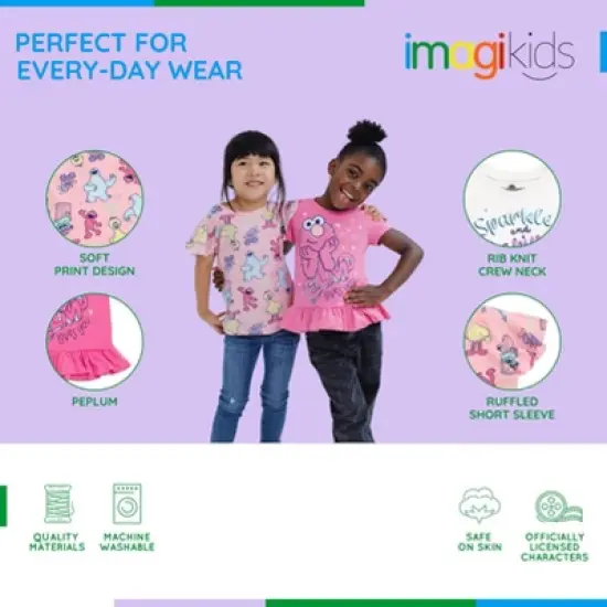 Sesame Street Elmo Cookie Monster Abby Cadabby Infant Baby Girls 3 Pack Peplum T-Shirts White / Pink 12 Months image {5}