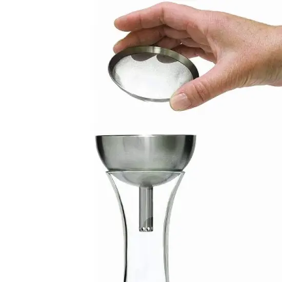 Houdini 48 fl oz Wine Decanter: Glass Beverage Server, Stainless Steel, Hand Wash, Cold Drinks, 2-Piece Set image {1}