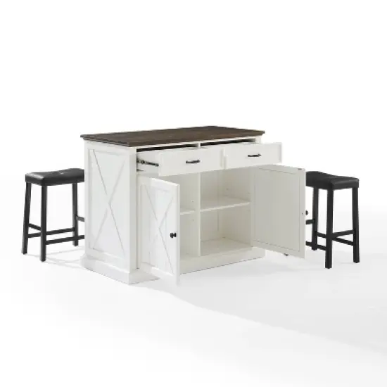 Clifton Kitchen Island with Upholstered Saddle Stools Distressed White/Black - Crosley image {8}