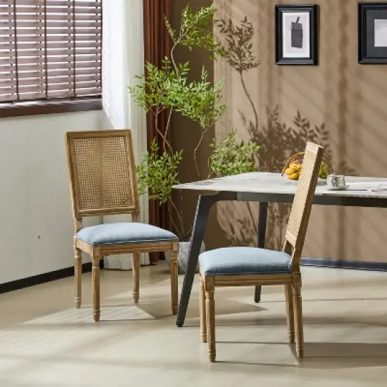 Christopher Knight Home Brownell French Country Fabric Upholstered Wood and Cane Dining Chairs (Set of 2) image {15}
