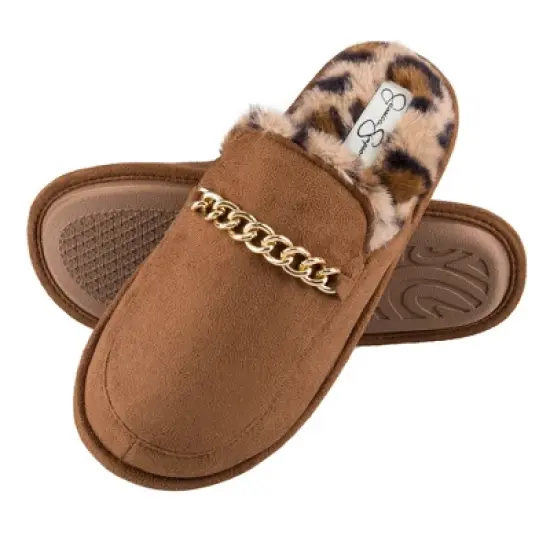 Jessica Simpson Women's Plush Microsuede Scuff Slipper with Chain Embellishment image {7}