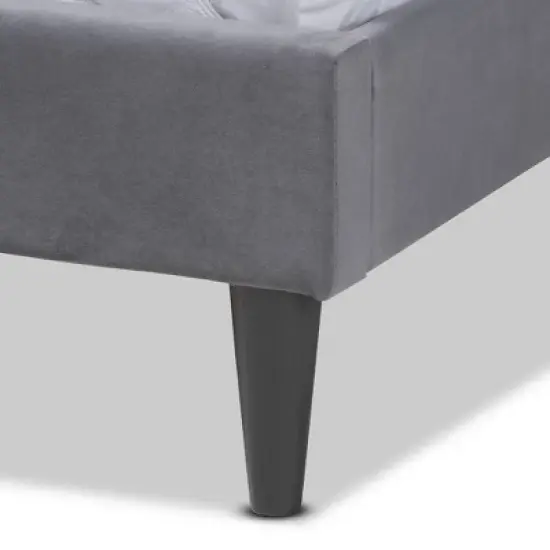 Gothard Velvet Fabric Upholstered and Wood Platform Bed - Baxton Studio image {5}