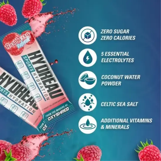 EHPlabs Hydreau Sugar-Free Electrolyte Drink Mix Packets - Raspberry Refresh - 8ct Hydration Supplement image {2}