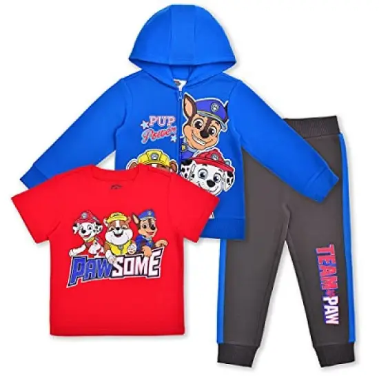 Nickelodeon Boy's Paw Patrol 3 Piece Active Wear Coordinates, Graphic Printed Zip Up Hoodie, T-Shirt, and Joggers Set for toddler image {7}