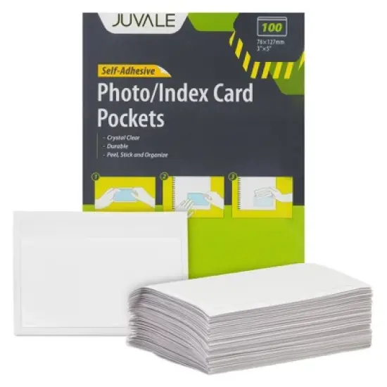 Juvale 100 Pack Clear Pockets Sleeves for Index Cards 3x5, Bulk Self-Adhesive Top Load Label, Plastic Holder Protectors for Office Storage Supplies image {8}