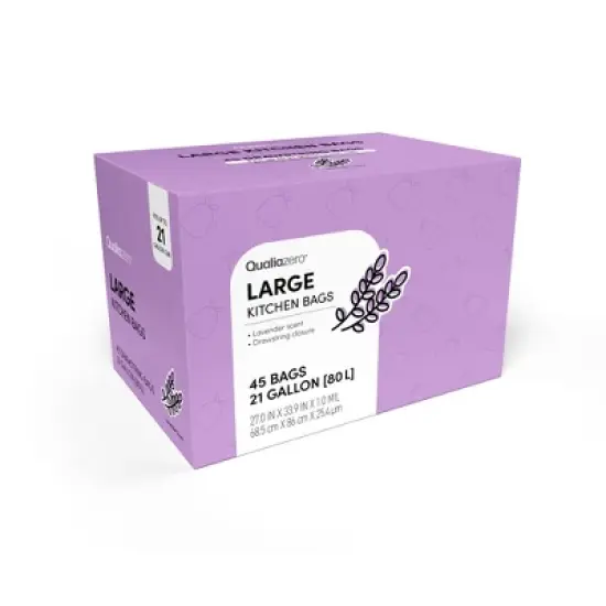 QUALIAZERO 21 GAL / 80L TRASH BAGS, LAVENDER SCENTED, 45 COUNT image {3}