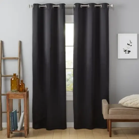 Estate View Seville Solid Room Darkening Grommet Top Curtain Panel Pair, 38"x84", Black image {5}