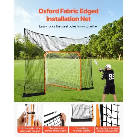 VEVOR Hockey and Lacrosse Goal Backstop, 12x9 ft Lacrosse Net with Extended Coverage, Backyard Lacrosse Equipment, for Youth Adult (NET ONLY), Black image {3}
