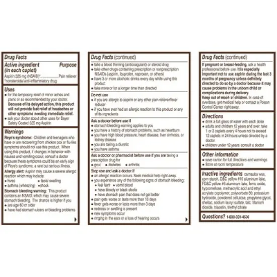 Bayer Regular Strength Aspirin Tablets, Regimen, 325 Mg, 100 Count image {1}