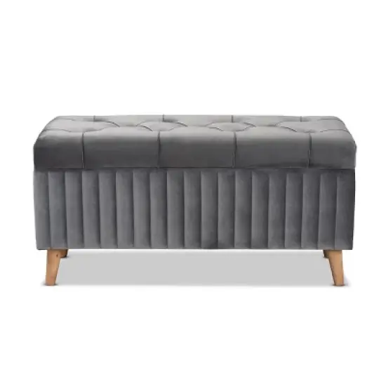 Hanley Velvet Fabric Upholstered and Wood Storage Ottoman - Baxton Studio image {2}