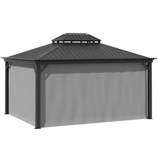 Outsunny Patio Gazebo 15.9' x 12', Netting & Curtains, 2 Tier Double Vented Steel Roof, Hardtop, Ceiling Hooks, Rust Proof Aluminum, Gray image {3}