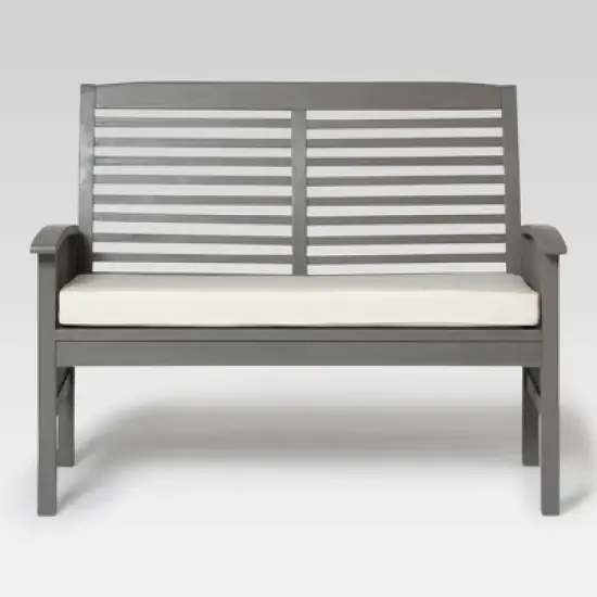 Ravenscroft Modern Boho Acacia Wood Slatted Outdoor Loveseat with Cushion - Saracina Home image {10}