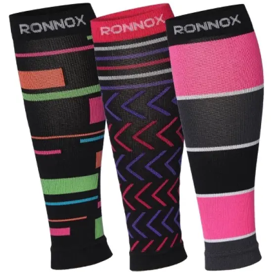 Tipi Toe Unisex 3 Pairs Bright Colored Contrasting Geometry Patterned Calf Compression Tube Sleeves 12-14 mmHg Great for Athletic & Medical Use image {4}