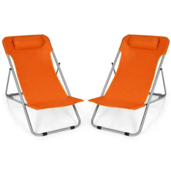 Costway Set of 2 Beach Chair Portable 3-Position Lounge Chair w/ Headrest Blue\Green\Orange image {11}
