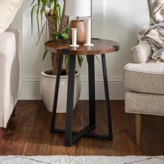 Wrightson Urban Industrial Faux Wrap Leg Round Side Table - Saracina Home image {3}