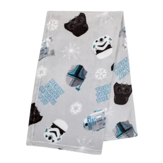 NoJo Star Wars Legacy Grey and Blue Merry Force Be With You Christmas Holiday Seasonal Toddler Blanket image {4}