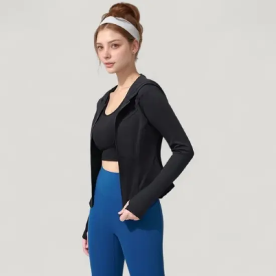 Anna-Kaci Active Women's Full Zip Long Sleeve Hooded Active Jacket with Slim Fit and Thumbhole Cuffs image {2}