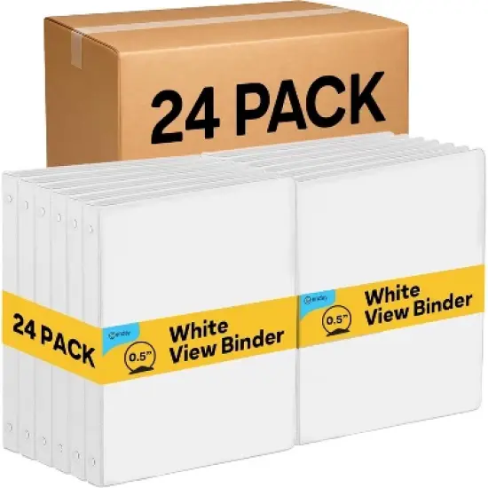 Inch Binders 3 Ring, White &frac12; Inch Round Ring Binder with Clear View Cover & 2 Inside Pockets, School Supplies Binders (24 PC) &ndash; by Enday image {3}