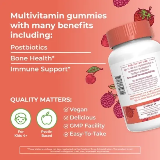 MaryRuth's Kids Multivitamin & Postbiotics Gummies, Mixed Berry & Cherry, Org, 60 ct image {5}