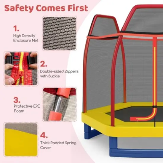 Infans 7FT Kids Trampoline with Safety Enclosure Net Spring Pad & Jumping Mat for Kids image {4}