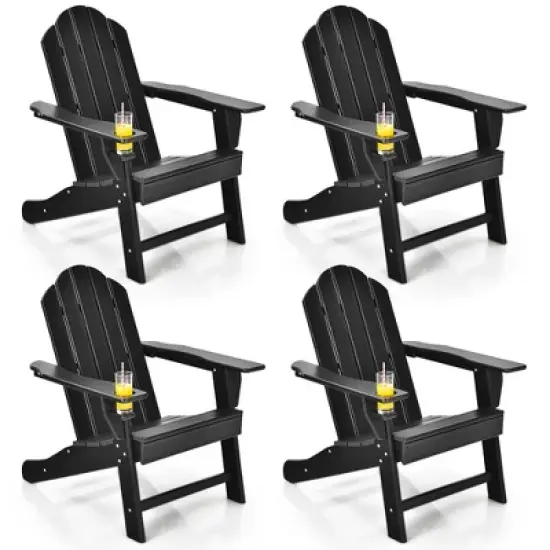 Costway 4PCS Patio Adirondack Chair Weather Resistant Garden Deck W/Cup Holder White\Black\Grey\Turquoise image {7}