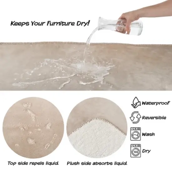 Waterproof Blanket for Dogs and Cats - Reversible 50x60 Throw for Couch, Bed, or Car Protection Against Spills, Stains, and Pet Fur by PETMAKER (Tan) image {2}