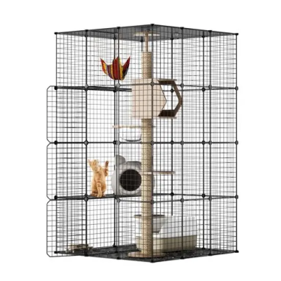 Sandinrayli Metal Indoor Cat House Cat Cage Playpen, Black image {1}