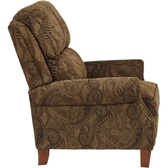 Kensington Hill Beaumont Warm Brown Paisley Patterned Fabric Recliner Chair Comfortable Push Manual Reclining Footrest for Bedroom Living Room Reading image {6}