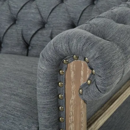 Saragus Chesterfield Tufted 3 Seater Sofa with Nailhead Trim Charcoal/Dark Brown - Christopher Knight Home image {4}