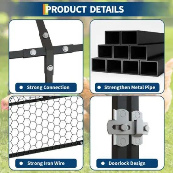 Chicken Coop Walk in Run - Galvanized Large Poultry Cage with Water-Resistant Cover, Outdoor Hen House for Backyard Farm image {2}