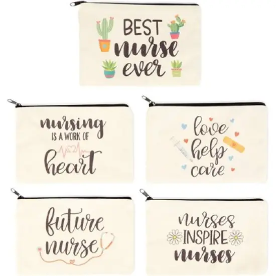 Sparkle and Bash 5-Pack Canvas Makeup Bags for Nurse Appreciation Gifts, Cosmetic Pouches (9" x 6") image {5}