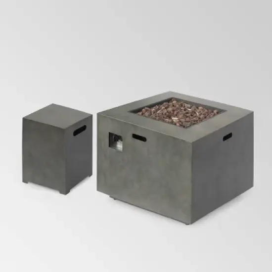 Wellington Outdoor Square Lightweight Concrete Fire Pit with Tank Holder - Christopher Knight Home image {4}
