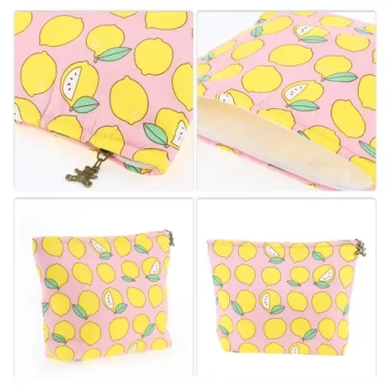 Unique Bargains Women Lemon Cosmetic Bag Pink Yellow 1Pc image {2}