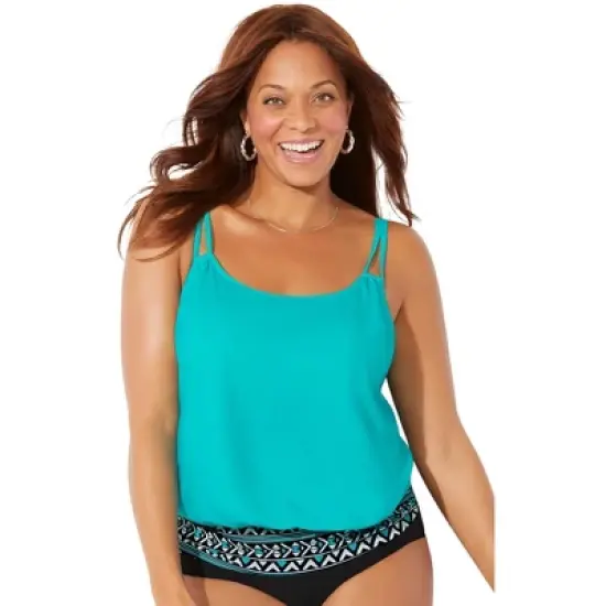 Swimsuits for All Women&rsquo;s Plus Size Loop Strap Blouson Tankini Top image {4}