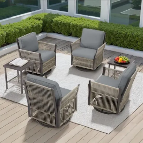 Buenhomino 6-Piece Wicker Patio Set &ndash; 4 Swivel Chairs & 2 Side Tables with UV-Resistant PE Rattan & Durable Powder-Coated Frame image {13}