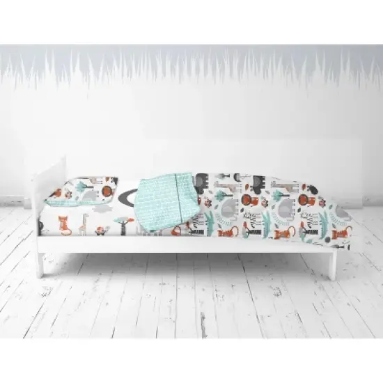 Bacati - Jungle Safari Animals Aqua/Orange/Gray 5 pc Cotton Toddler Bedding Set image {2}