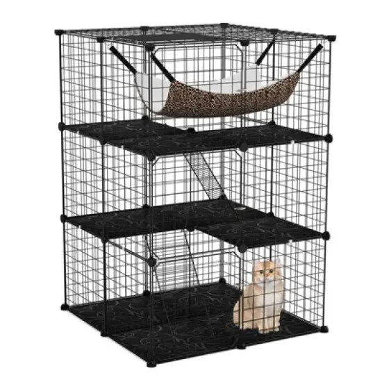 Costway 3 Tier Cat Enclosure with Comfy Hammock, 2 Ladders, 3 Doors & 1 Sky Window image {9}