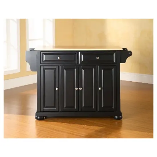 Alexandria Natural Wood Top Kitchen Island - Black - Crosley image {3}