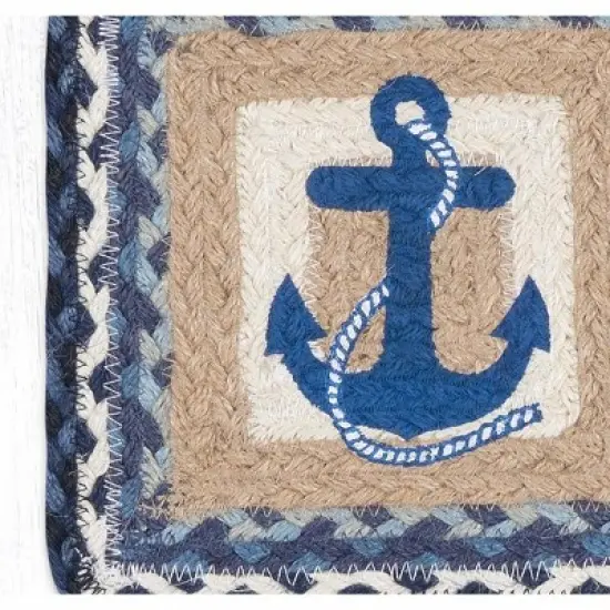 Earth Rugs Navy Anchor Square Jute Trivet 10"x10" Nautical Table Protector image {2}