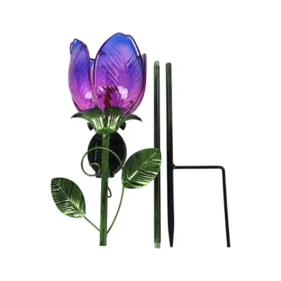 35.8" Metal and Glass Solar Flower Stake Purple - Exhart image {11}