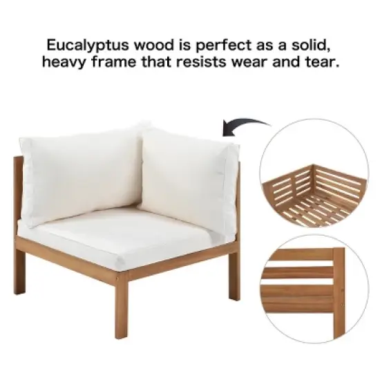 Outdoor L-Shaped Sectional Sofa, Acacia Wood Patio Couch Set with Cushions and Coffee Table, Corner Garden Sofa &ndash; Cuddlewood image {6}