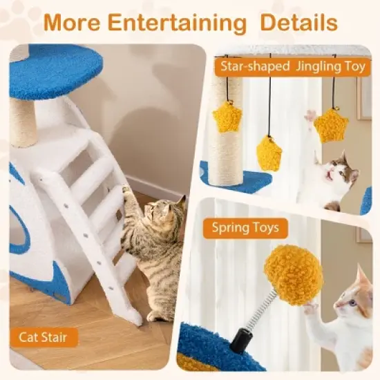 Tangkula Space Theme Cat Tree w/ Sisal Covered Scratching Posts UFO-shaped Top Perch image {5}