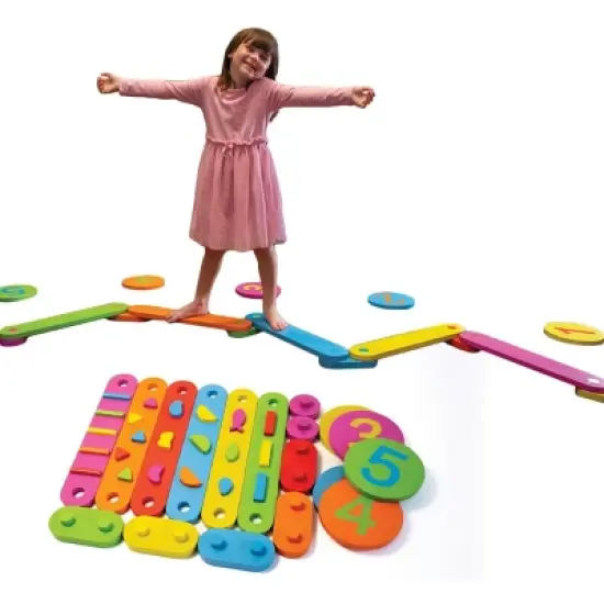 Bintiva Solid Wood Obstacle Course Set &ndash; Interactive Motor Skills Play System with Color and Number Bases image {12}