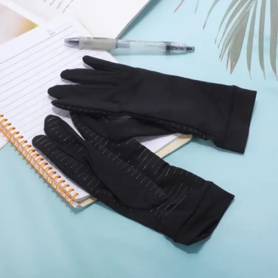 Unique Bargains Non-slip Horizontal Striped Full Finger Compression Gloves for Sport 1 Pair image {5}