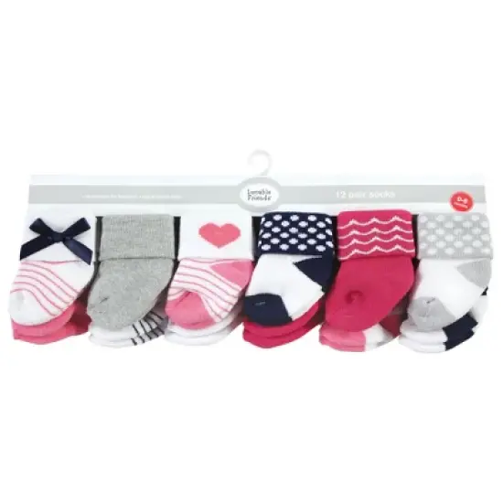 Luvable Friends Infant Girl Newborn and Baby Terry Socks, Bows image {1}