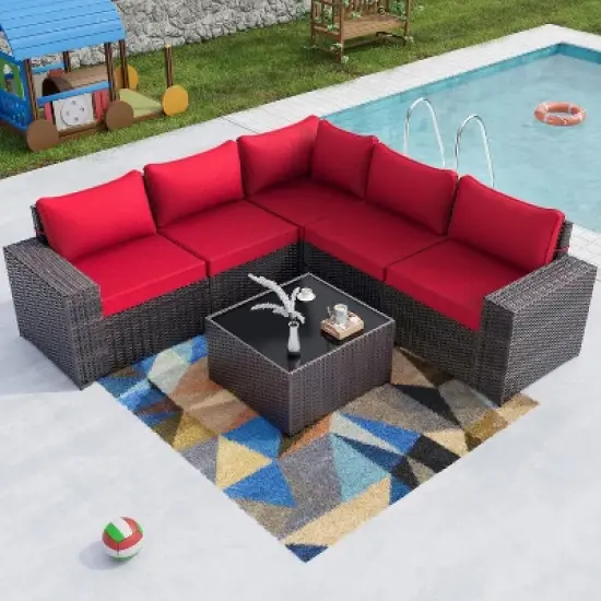 ALAULM 6PCS Outdoor Patio Furniture Set PE Wicker Rattan Sectional Sofa image {12}
