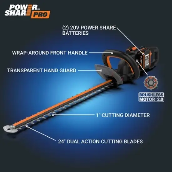 Worx Nitro WG286 40V Power Share 24" Cordless Hedge Trimmer (Battery & Charger Included) image {10}