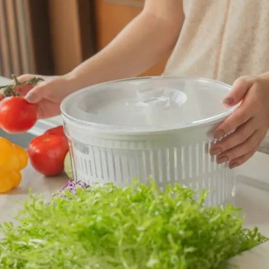 OU Salad Spinner Clear 5.8 qt - Large Vegetable Washer, Lettuce Dryer with Bowl, Lid & Storage Container, BPA Free, Easy Spin & Drain image {7}